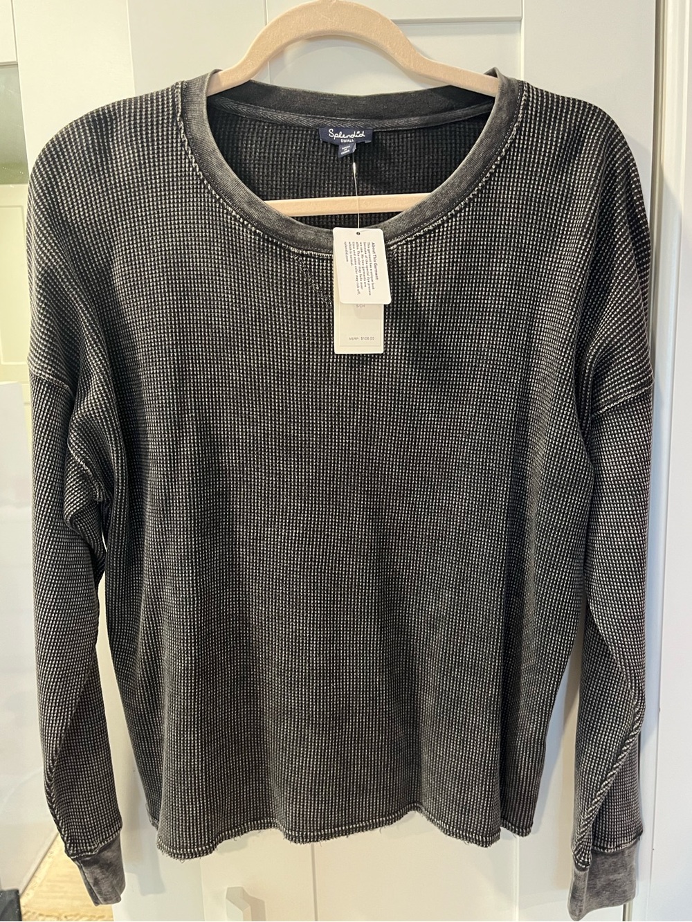 NWT*Splendid Washed Charcoal Thermal Long Sleeve Top sz Sm MSRP $109